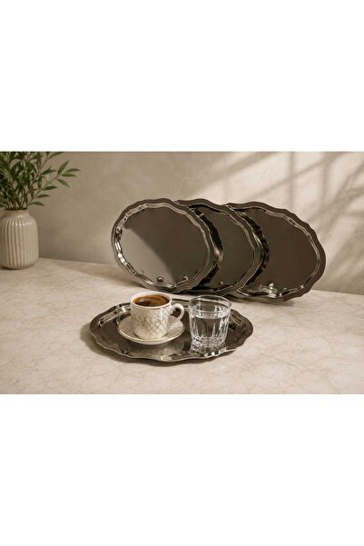 SUNVERA ÇELİK 6'lı Mini Oval Dalgalı Gümüş Paslanmaz Çelik Sunum Tepsisi 16x2...