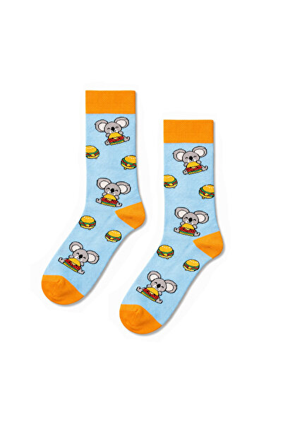 CARNAVAL SOCKS Hamburger Loving Koala Patterned Light Blue Orange Unisex Socks