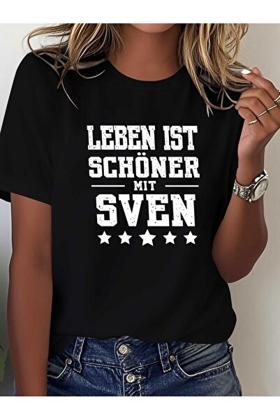 Ekim11 German Life Is Better with Sven Letter Print T-Shirt, Short Sleeve Cre...