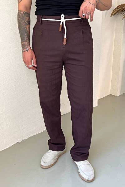 OUTFİT MAN Greenw. Linen Rope Tied Trousers Brown