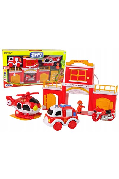 LeanToys Set de jucării de pompieri, stație de pompieri, elicopter, sunete
