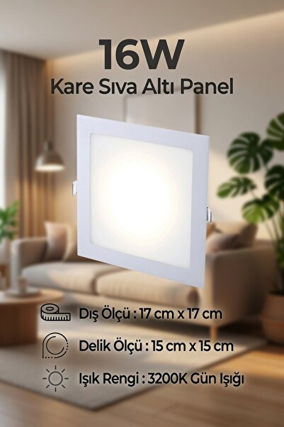 AC AYDINLATMA 16W Kare Sıva Altı LED Panel Armatür 3200K Gün Işığı – 17x17 cm...