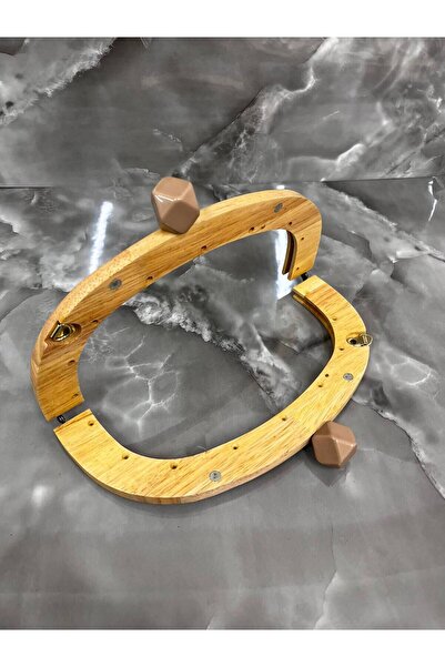 velanee 24 cm Doğal Ahşap Çanta Bursu – Bej Taşlı Model
