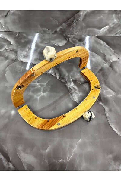 velanee 24 cm Doğal Ahşap Çanta Bursu – Mermer Desenli Taşlı Model