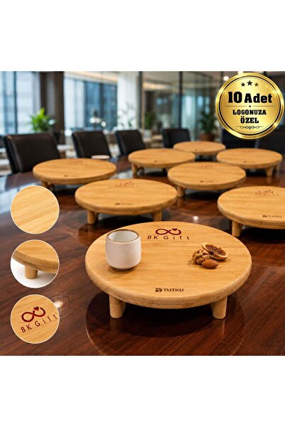 Bk Gift 10 قطع من صينية العرض المصنوعة من الخيزران مع قاعدة، مقاس 24x24x6.5 س...