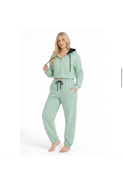 GUËNNA istanbul Women's Crop Tracksuit Set 100% Cotton Three Thread Ribbed