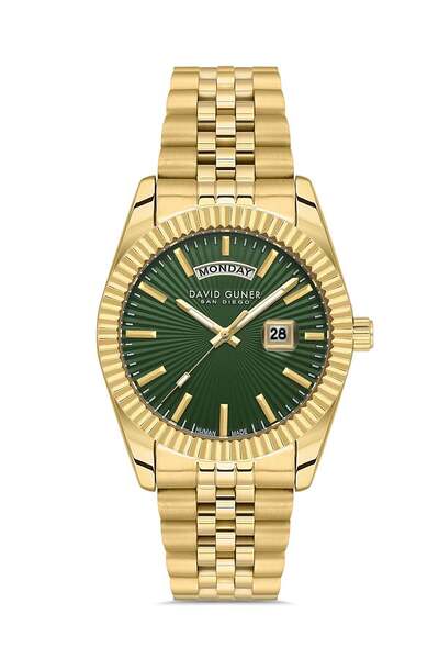 DAVID GUNER Men's Wristwatch Yellow Plated Green Dial with Calendar Dg-9019Ga...