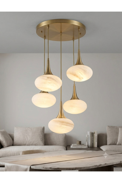Vera Lighting Mermer 5'li Eskitme Yuvarlak Avize