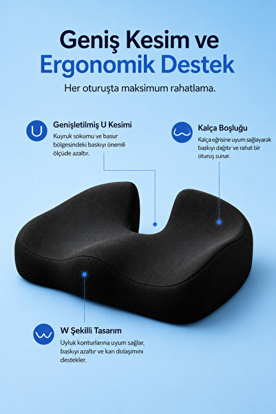 VİSCOLAB Core Ortopedik Visco Oturma Minderi – Kuyruk Sokumu Destekli Ergonom...