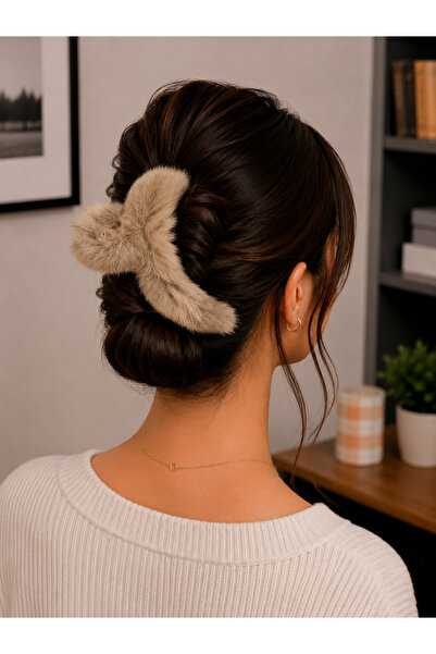 Bymiel Women's Plush Bow Detailed Large Hair Clip