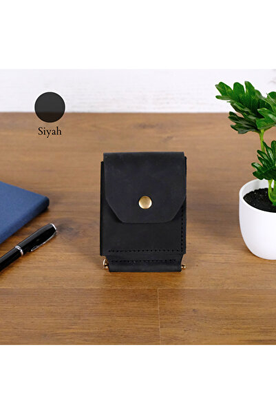 Leather Anatolia El Yapımı Hakiki Deri Klipsli Erkek Cüzdan, Çıtçıtlı Minimal Tasarım Kartlık Para Bölmeli, İsim Baskılı