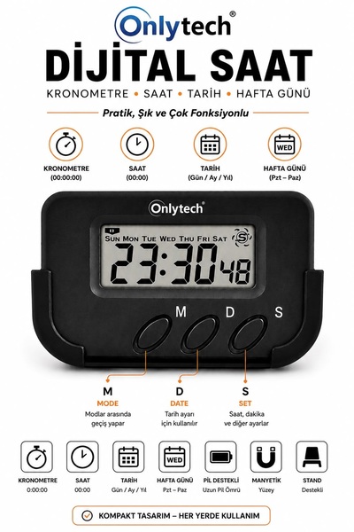 OnlyTech Kronometreli Ders Çalışma Saati Öğrenci Saati Dijital Masa Saati
