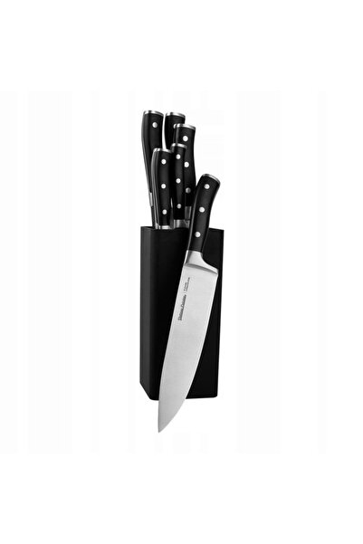 NO BRAND Set de cuțite de bucătărie cu suport VINTAGE CUISINE 7 piese Negru