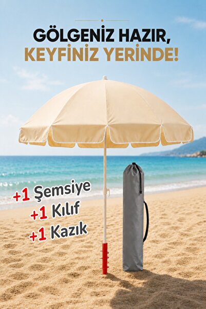 Düvenci Plaj Şemsiyesi + Kazık + Kılıf, Sabit Gölge Paketi