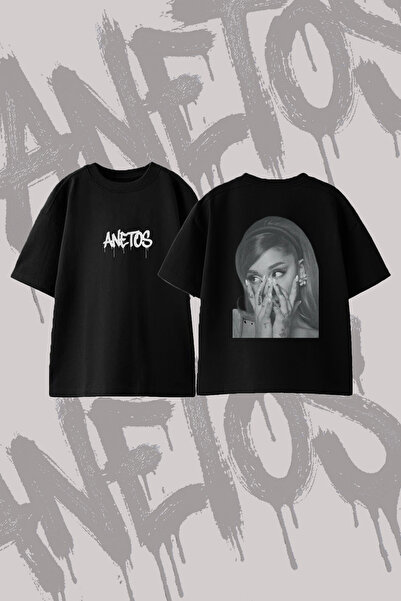 Anetos Ariana Grande_133 Design Back Printed Cotton Black Oversize T-Shirt