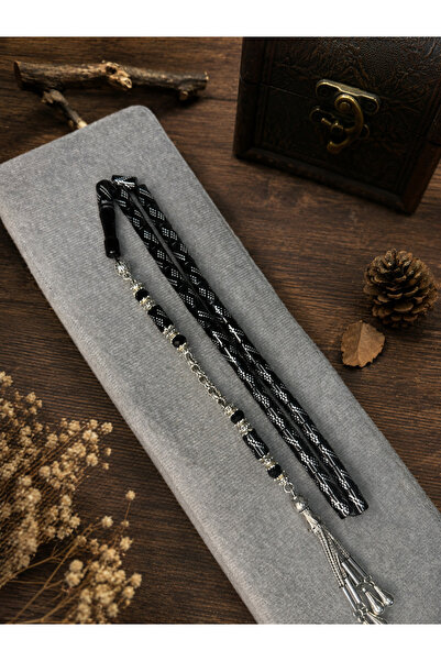 Store gümüş çakımlı tesbih (mavi-siyah ateş )