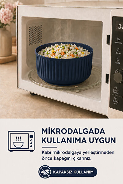 Ezupack 4'lü Yuvarlak Saklama Kabı Seti Çizgili Lacivert | 2.5l 1.5l 0.80l 0.45l | Mikrodalga Ve Dondurucu Uyumlu