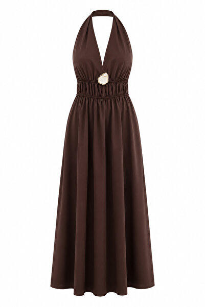 HAZELANNA Brown Dress with Buckle Detail and Elastic Waist