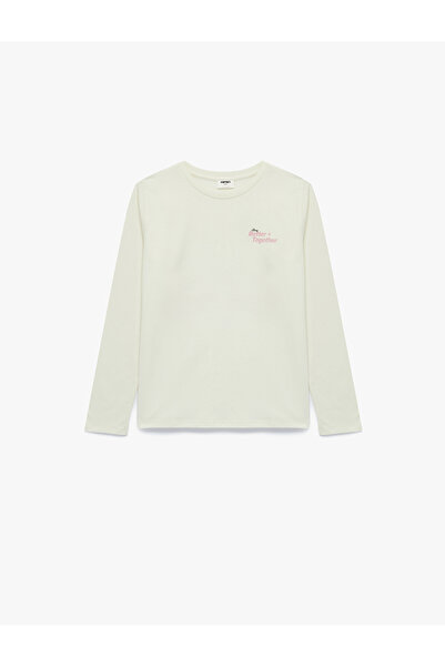Koton Cotton Long Sleeve Crew Neck T-Shirt with Dog Detail and Printed Back