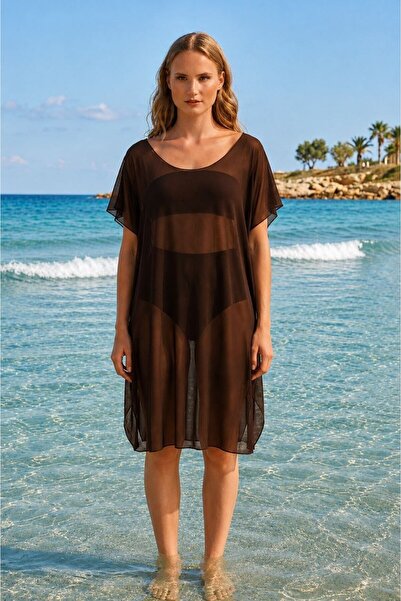 Maison La Femme Women's Black Tulle Pareo Transparent Beach Dress