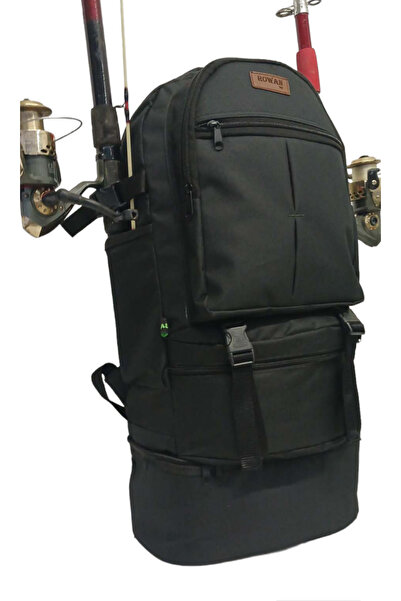 ROWAN ÇANTA Black, Waterproof Fabric Camping, Fishing and Travel Backpack wit...