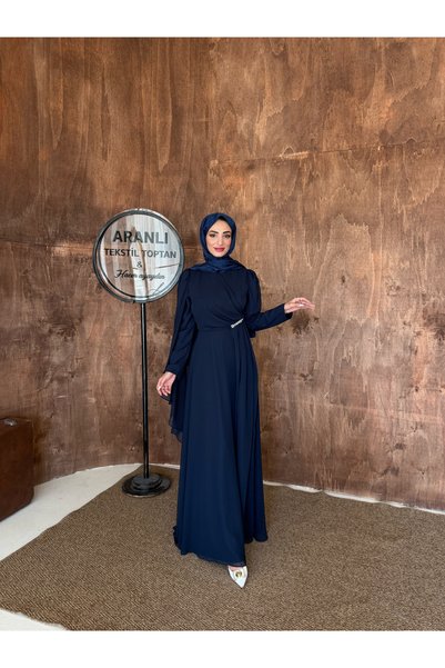 Aranlı tekstil Mine Chiffon One-Shoulder Cape Women's Hijab Evening Dress