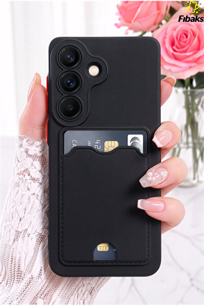Fibaks Galaxy S26 Plus Kılıf Kamera Korumalı Arkası Kartlıklı Cüzdanlı Kırmız...