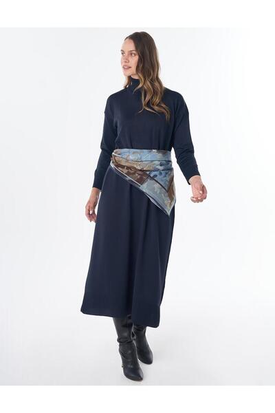 Kayra Turtleneck Knitwear Dress Dark Navy Blue
