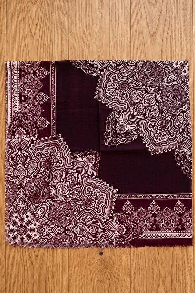 hadiora Women's Dark Plum White Ethnic Patterned Stylish Hijab Flared Scarf