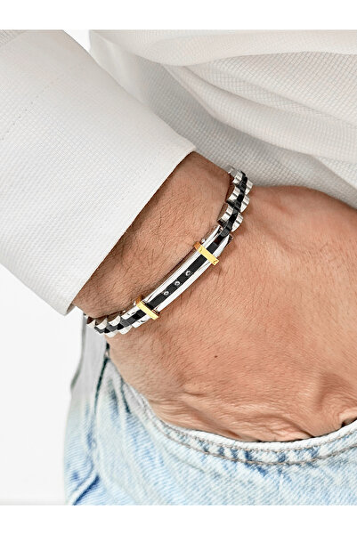 FERRO Black and Silver Steel Men's Bracelet Frj10166A-J 2 Year Warranty Gift ...