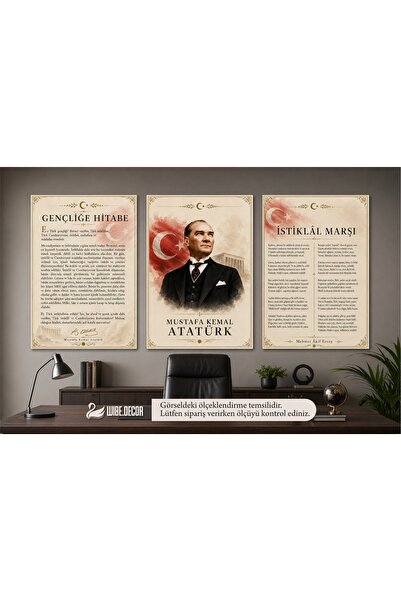 Nobrand Kanvas Tablo 3'lü Atatürk - İstiklal Marşı - Gençliğe Hitabe SET (Ata...