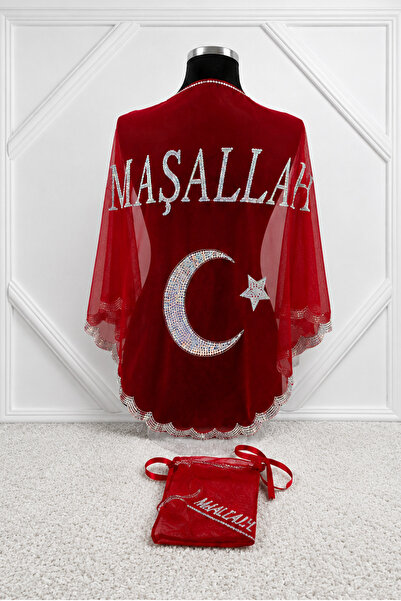 AZRA KINA Kırmızı Ayyıldızlı Maşallah Pullu Örtü, Sünnet, Mevlid Töreni, Sünn...