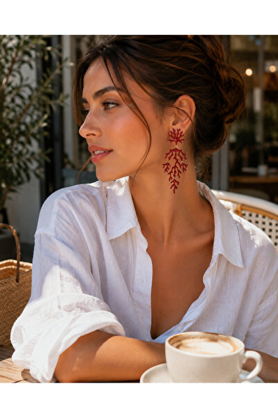 POYASE Mercan Form Design Earrings Burgundy & Off-White Color Options |   Spe...