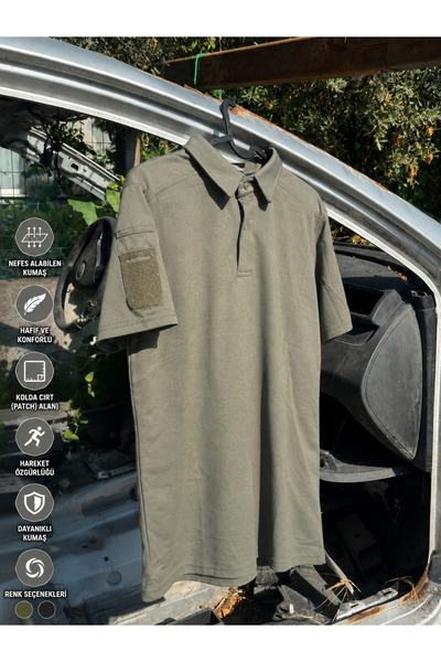 Hunt Tactical Tactical Polo Yaka Tişört Haki Nefes Alabilen Patch Cırtlı Outdoor