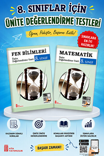 Ata Yayıncılık 8.Sınıf Matematik ve Fen Bilimleri Ünite Değerlendirme Testleri