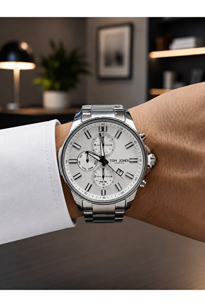 Tom Jones Men's Wristwatch Stylish Useable Steel Band White Dial 5 Atm