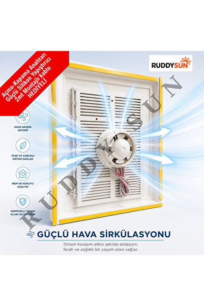 RUDDY SUN Fanlı Plastik Beyaz Banyo Wc Havalandırma Menfezi Panjur ( 2 mt Kab...