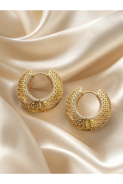 reyselstyle Zircon Stone Luxury Engraved Hoop Earrings