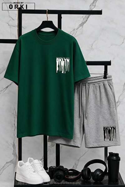 EFFRENATU Bklyn Printed Cotton Fabric Unisex T-Shirt-Grey Shorts Set