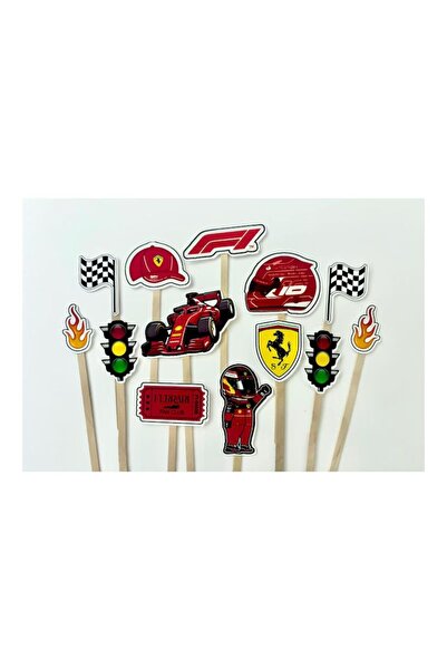 DecoParty Set de decorațiuni pentru tort – Formula 1 – Tematică Ferrari, 13 p...