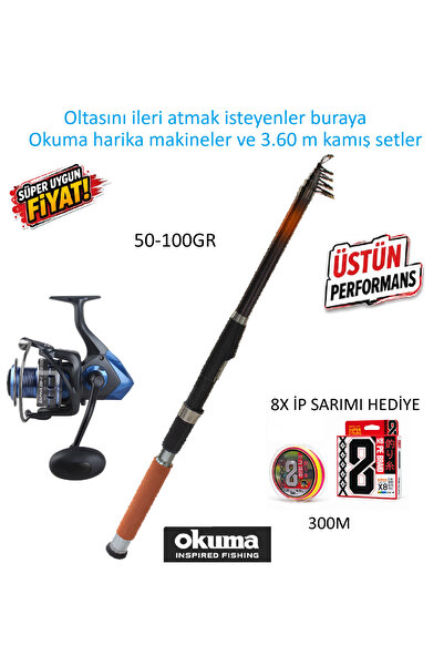 Okuma Safina SNW-6000A Olta Makinesi 5BB+Cougar 3.60m 50-100gr Tele Kamış