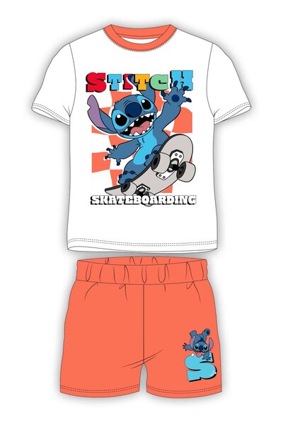 Lilo & Stitch Pijama alb-oranj 3-8 ani cu print foto în textură 100% bumbac