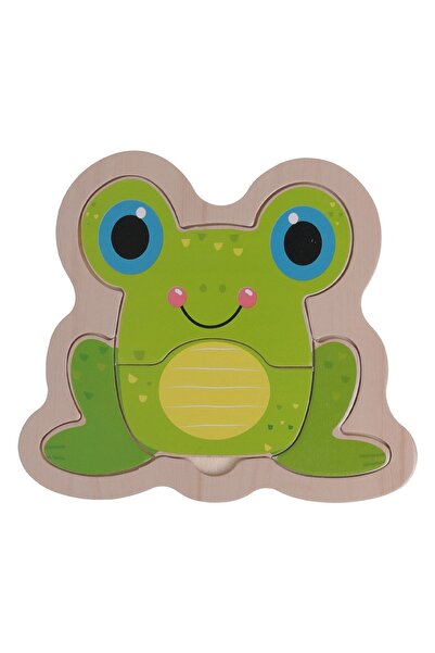 OEM Puzzle din lemn cu broaște, 4 piese, 14,5x12cm, design verde