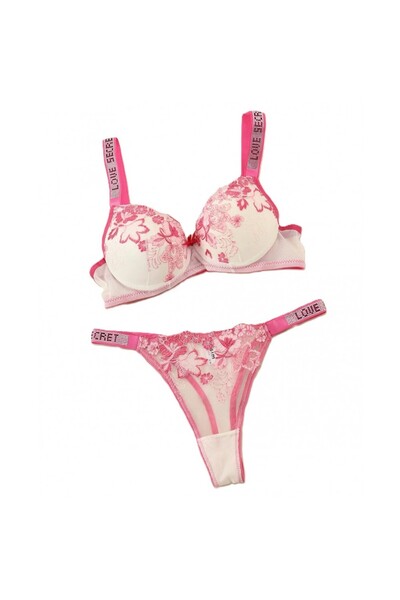TILSIM UNDERWEAR Ροζ-λευκό φλοράλ σετ push-up
