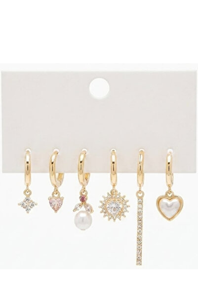 Jaida Moda Gold 6-Piece Multi Earrings Set with Pearls and Zircon Stones, Dan...