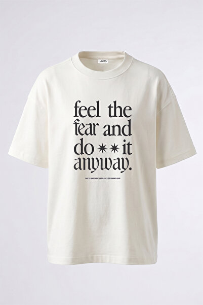 Anetos Quote Typography Design Printed Oversize White T-Shirt