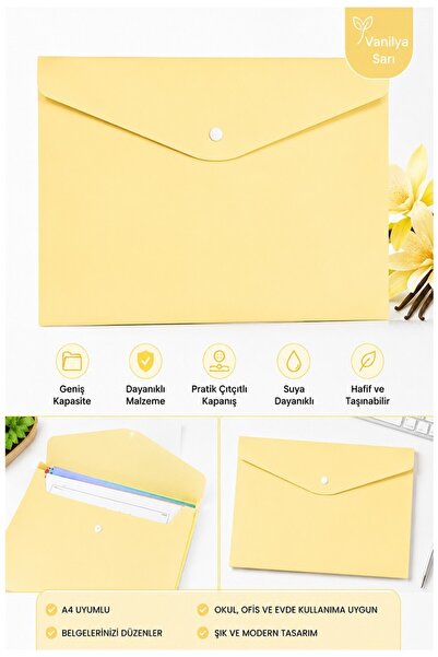 Artlantis Çıtçıtlı Dosya Pastel Renkler A4 1 Adet Dosy Plastik Renkli Zarf Do...