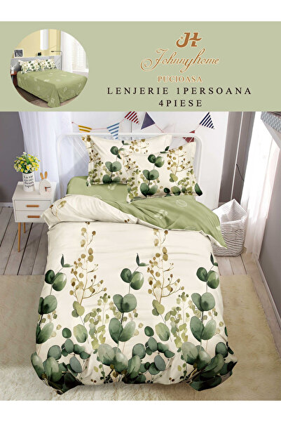 Pucioasa Set de lenjerie de pat din 4 piese cu model floral cu eucalipt, verd...