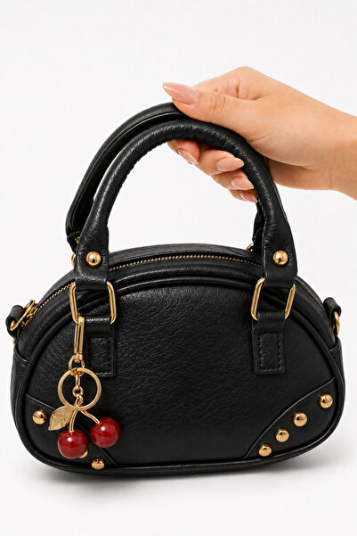 FHD BAGS Cherry Charm Detailed Hand and Shoulder Bag with Gold Accessories, B...