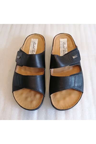 Butik Tülin Men's Genuine Cowhide Leather Black Double Velcro Tape Soft Stitc...